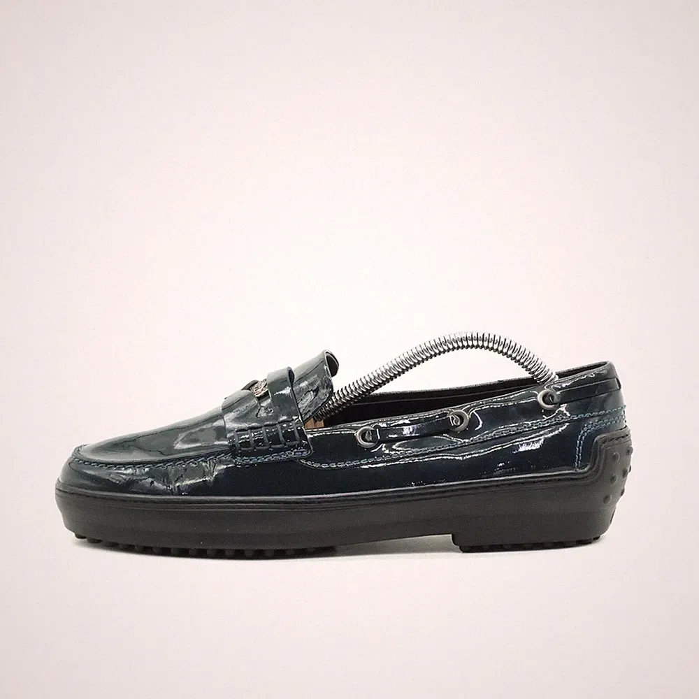 Tod's Damen penny loafer mokassins blau leder niedrig made in italy EU 37.5