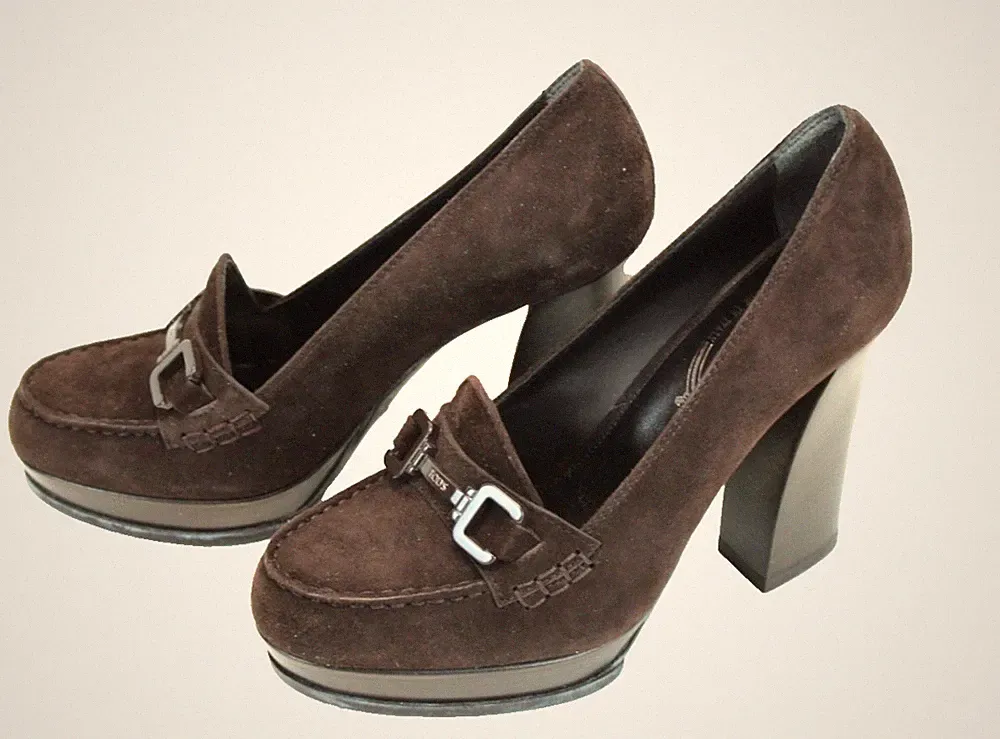Tod's Damen Plateau Pumps Velours Leder braun Gr. 36 Loafer Horsebit Suede FS196