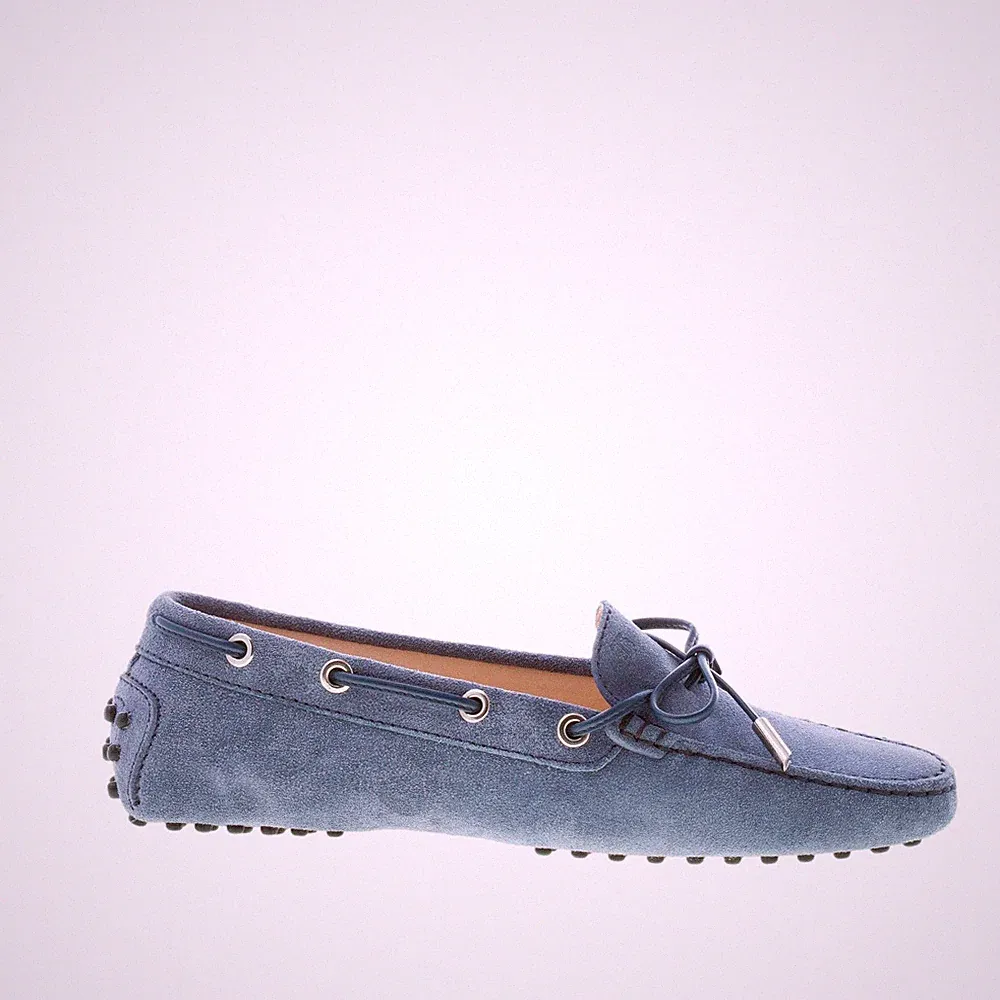 TOD'S damen schuhe Aviation blau suede ikonisch Gommino driving loafer mit tie