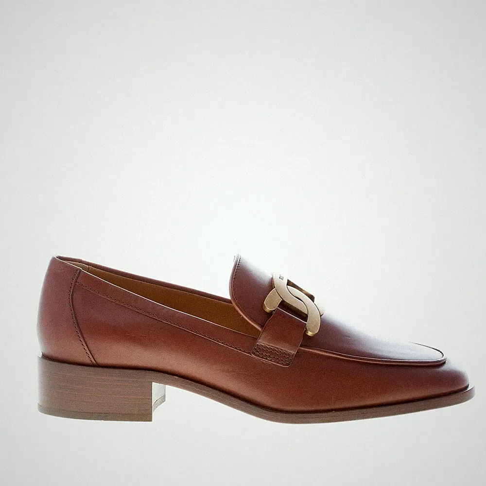 TOD'S damen schuhe braun vintage leder loafer gold kette XXW28K0FR00NF5S607