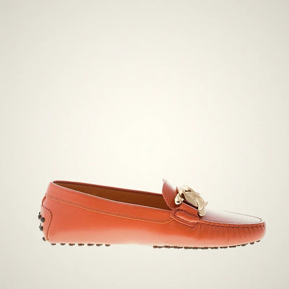 TOD'S Damen Schuhe Halbschuh Gummi Kate Leder Orange Clay Kette