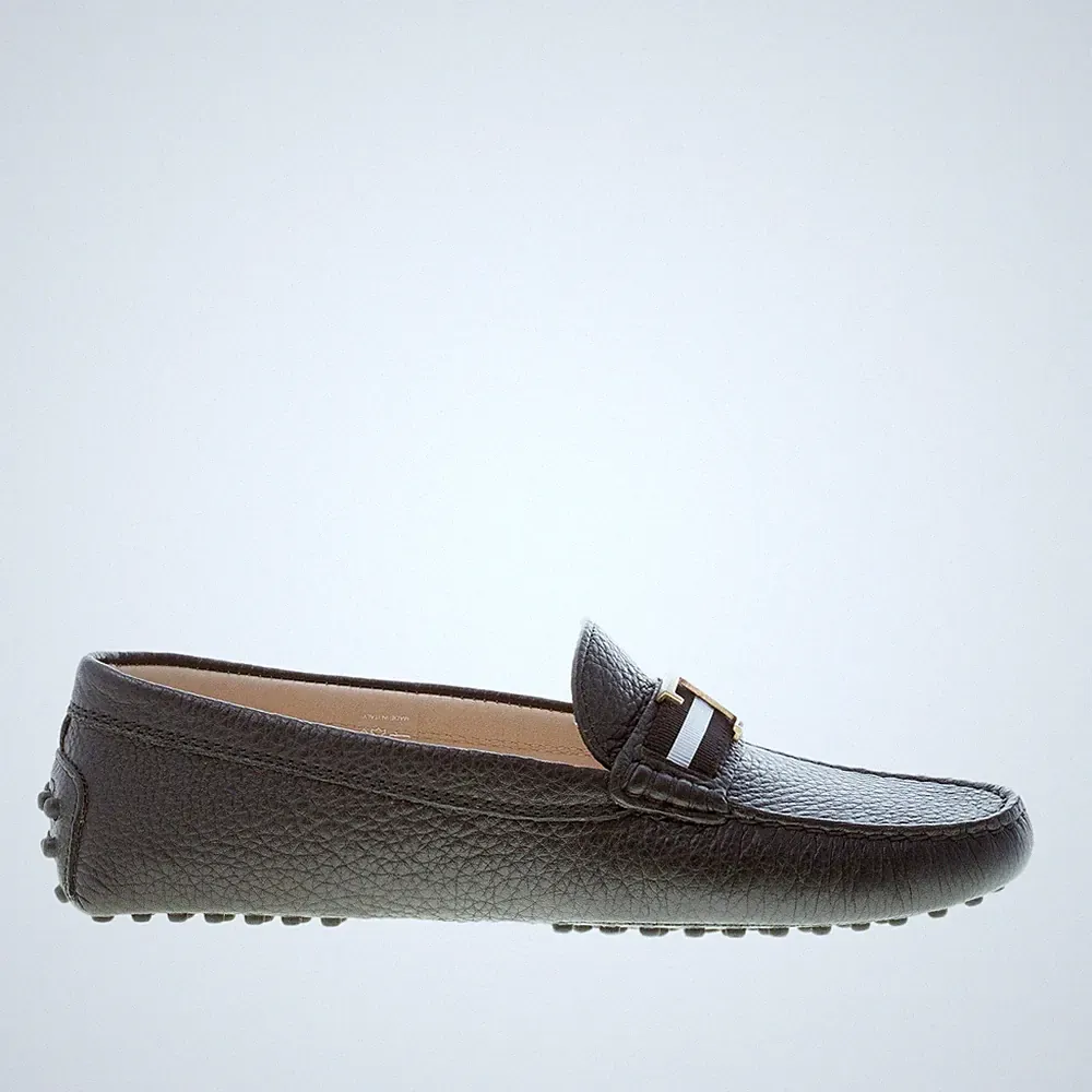 TOD'S Damen Schuhe Halbschuh Gummi Leder gehämmert schwarz Siebdruck T Metall