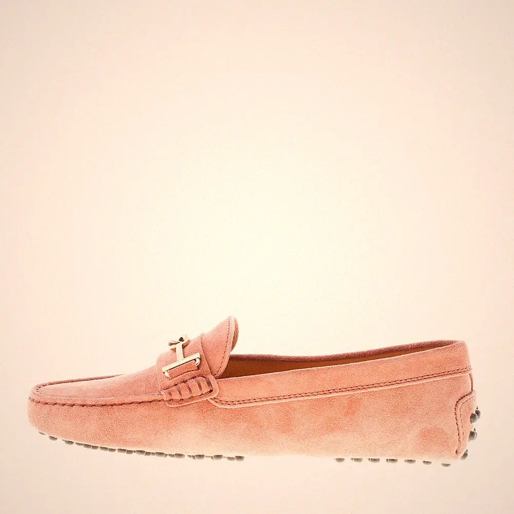 TOD'S Damen Schuhe Halbschuh Gummi Wildleder altrosa T-Ring gold