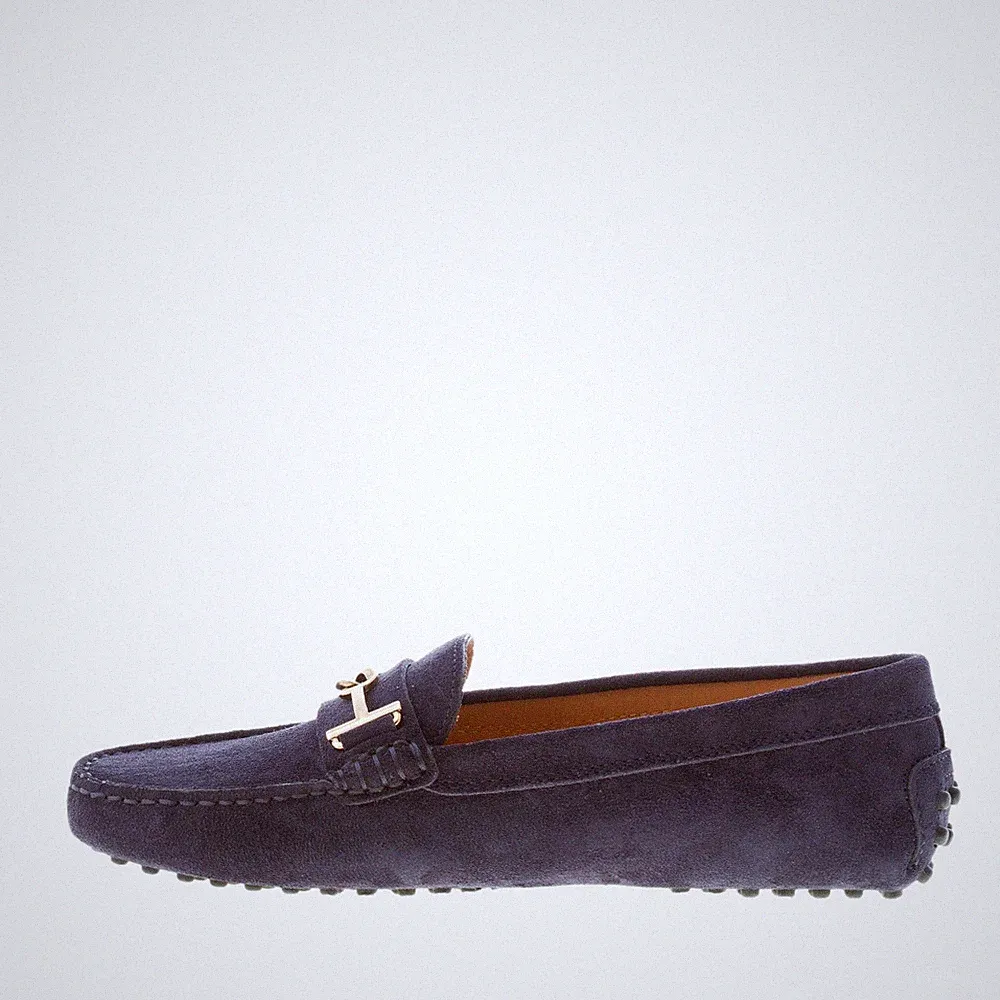 TOD'S Damen Schuhe Halbschuh Gummi Wildleder Blau Galaxie T-Ring Gold