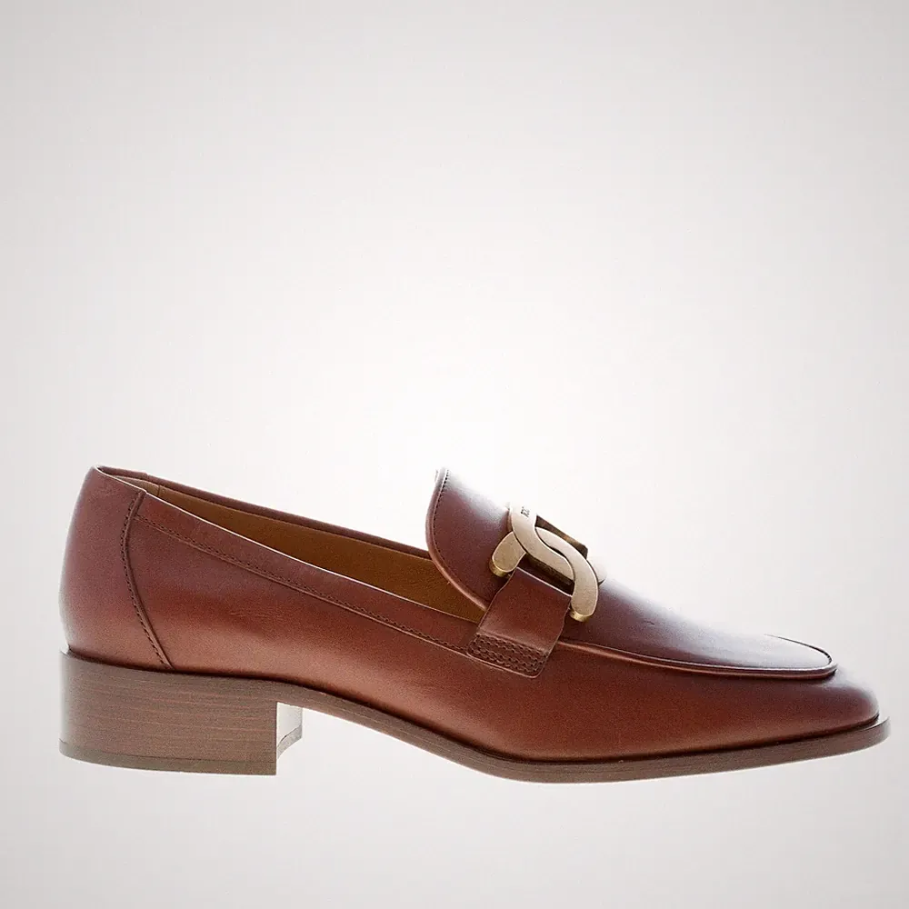 TOD'S Damen Schuhe Halbschuh Leder Vintage Braun Goldkette XXW28K0FR00NF5S607