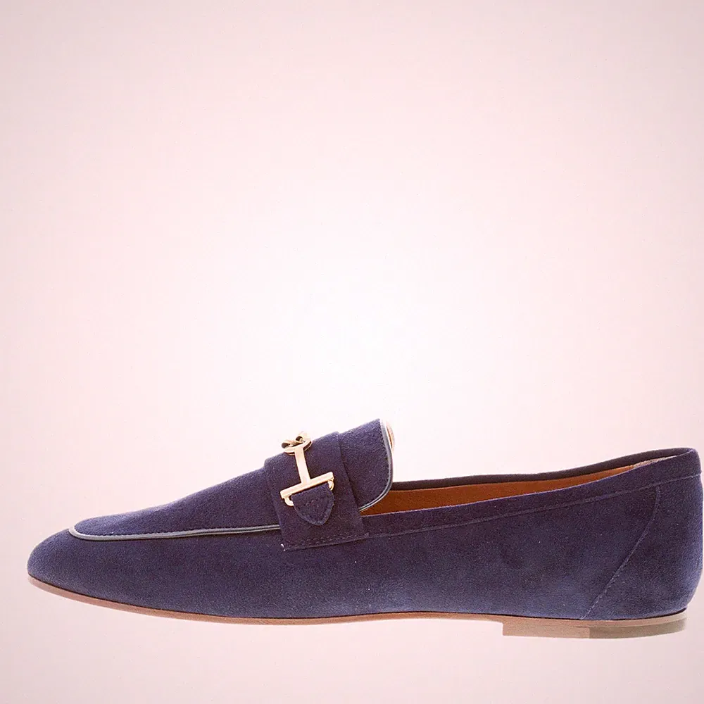 TOD'S Damen Schuhe Halbschuh Wildleder Blau Galaxie Klemme T-Ring Metall