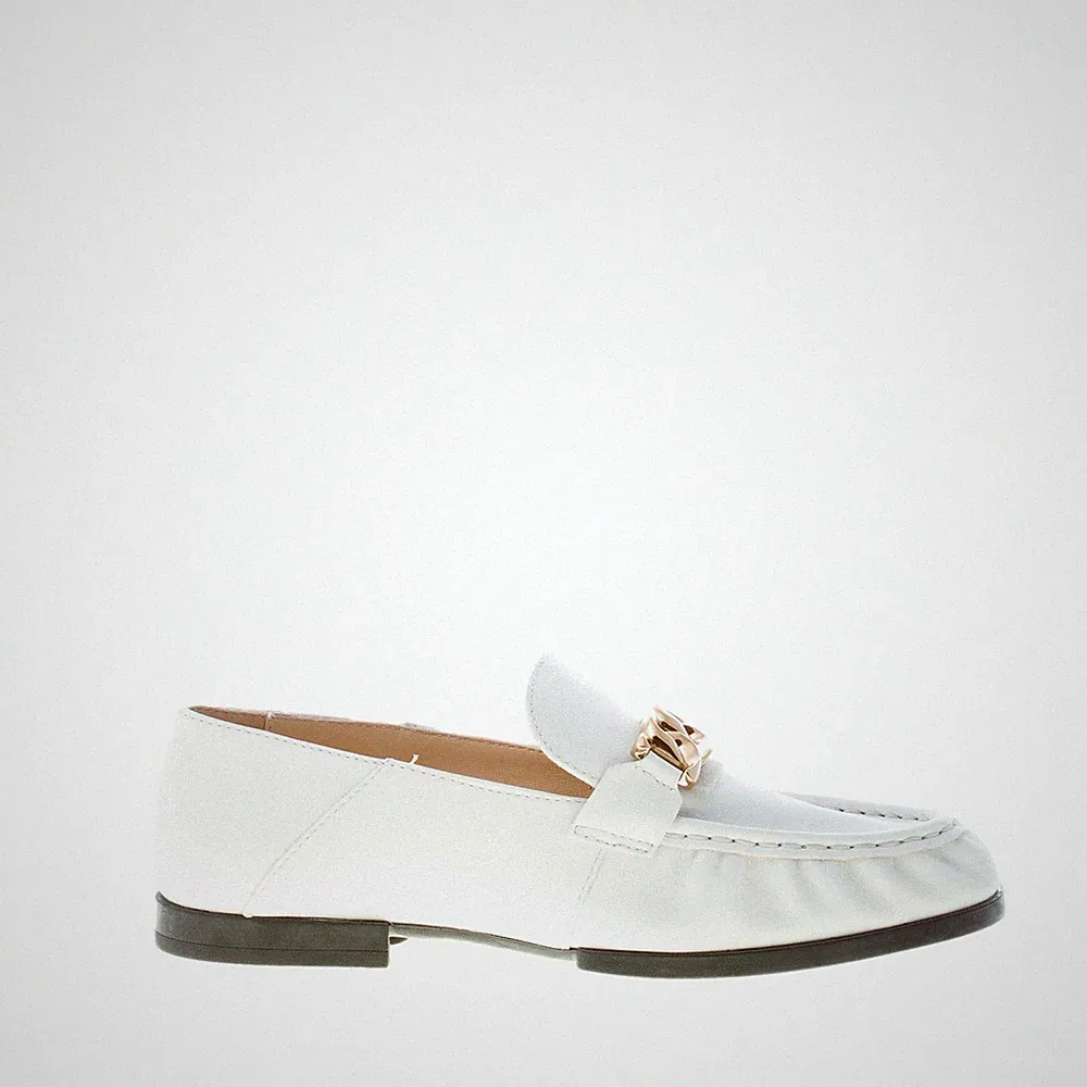 TOD'S damen schuhe weiß leder loafer mit gold messing ketten XXW02E0FP80MIDB001