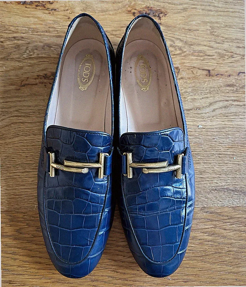 Tod’s Damen Slipper/Loafer Leder Blau Krokodilprägung (40, fällt größer aus)
