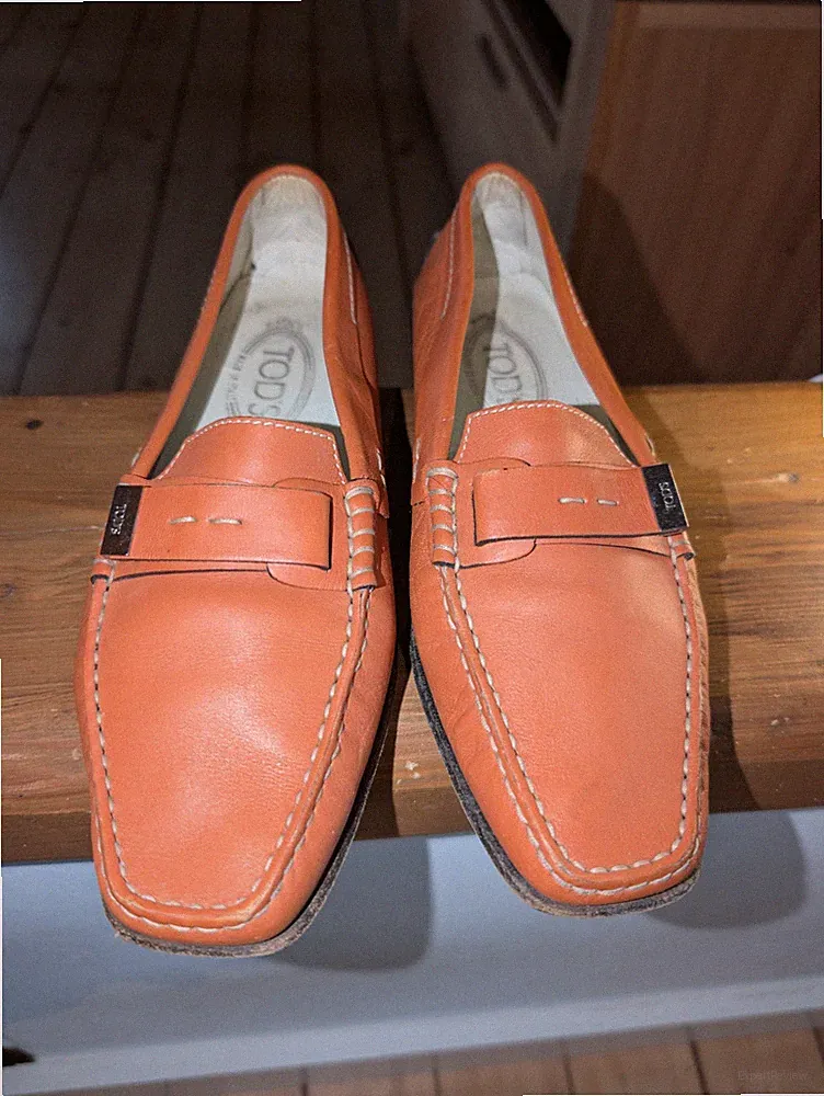 Tod's Echtleder Loafer Slipper Schnalle Flats 39 In Orange Made In Italy