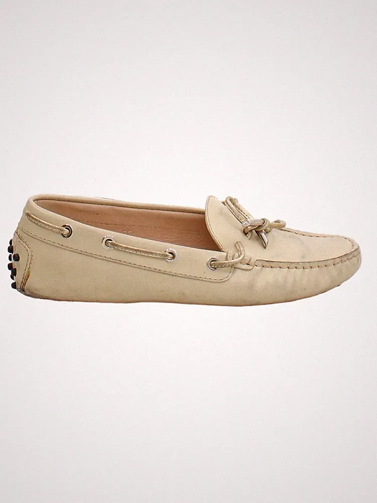Tod's flache Damenschuhe UK 4 cremefarben 100 % Leder Halbschuh