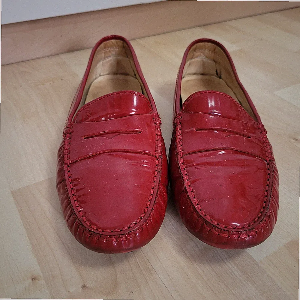 TOD's Gommini Penny Loafer Mokassin Driver Gr. 38 Kalbslackleder Rot
