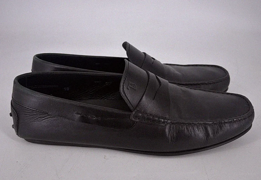 TOD'S Gommino Herren Halbschuhe Leder schwarz Größe 10 UK 44,5 Driving Loafers Italy