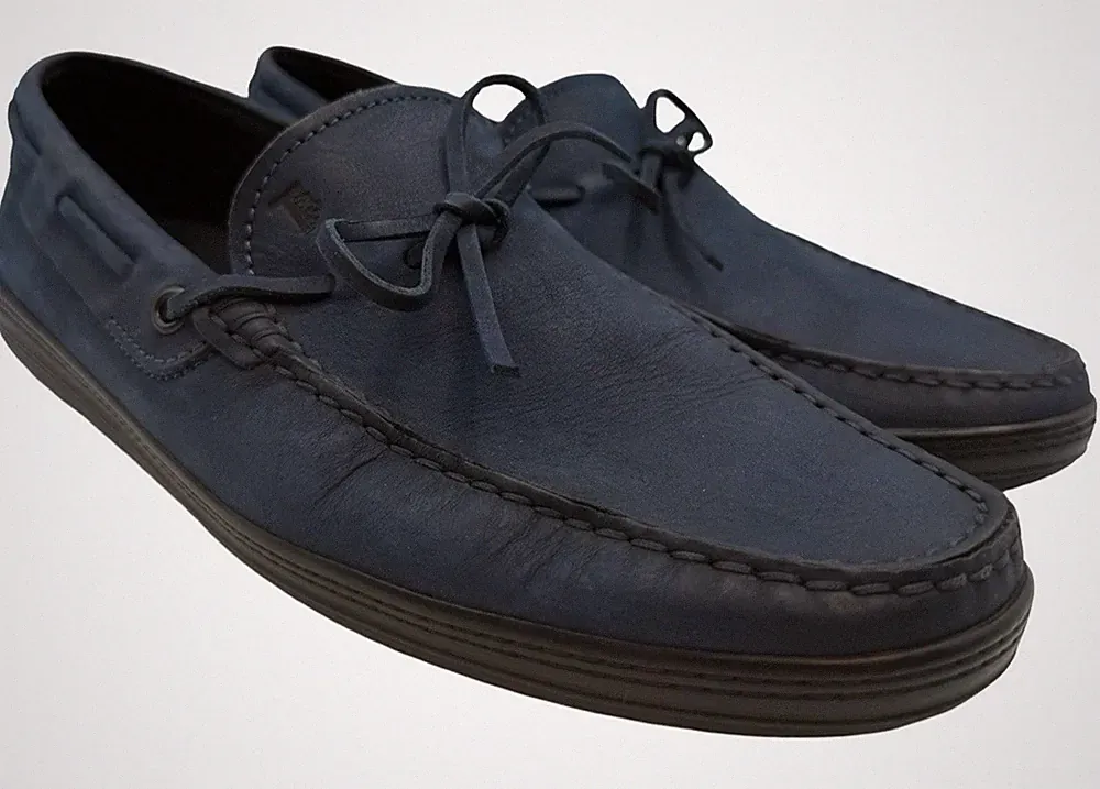 Tod's Gommino Leather Tie-Detail Boat Shoes Loafers Navy Size UK 6.5 | US 7.5