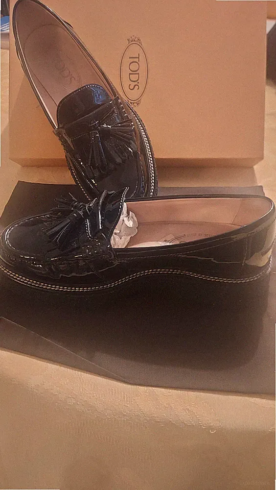 TOD'S Halbschuhe schwarz Lack mit Quasten 37,5 - black lack leather loafers