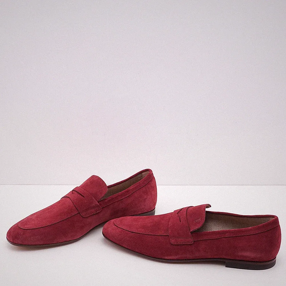 Tod's Herren Burgunder Wildleder Mokassino Cuoio 38K Größe 42 EU 9,5 US 8 UK