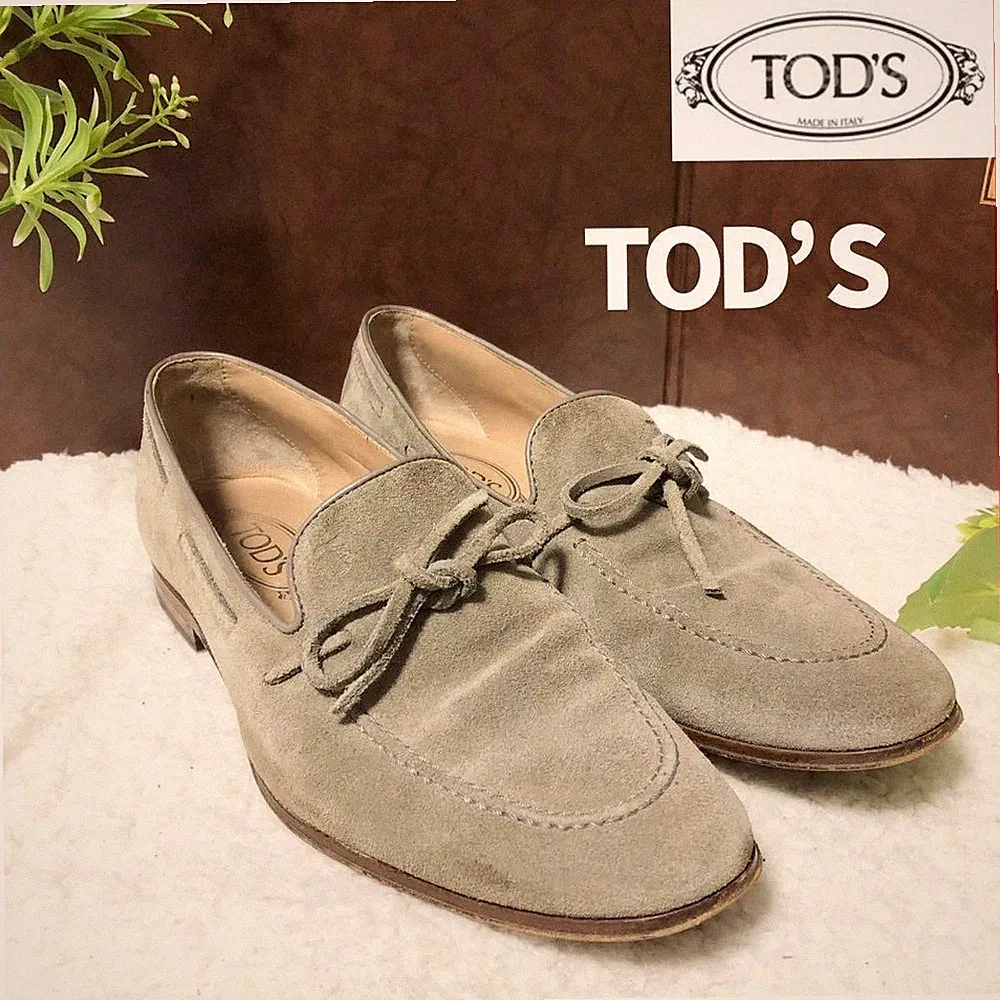 Tod's Herren Halbschuh Beige Wildleder Leder 26cm UK7 Made in Italy Gebraucht