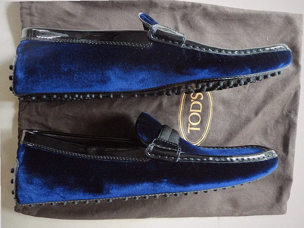 TOD'S Herren Loafer Gr. 8,5 bzw 41,5 Gommino Samt Mokassins blau Neu!! NP€ 590