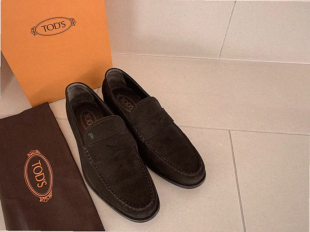 TOD'S Herren Loafer Slipper 8,5 Braun Veloursleder Ledersohle OVP hoher NP tods