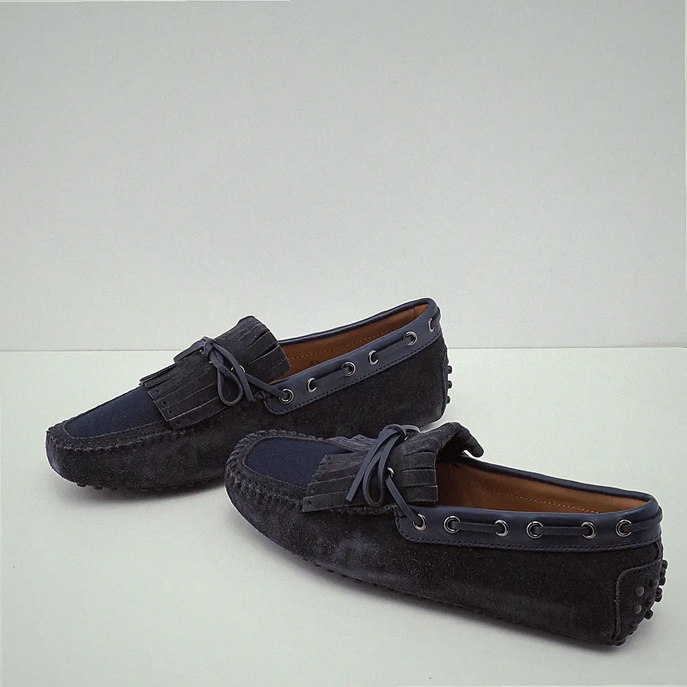 Tod's Herren Loafers Blau Wildleder Gr. 40 Slipper Mokassins Frangia New Gomm
