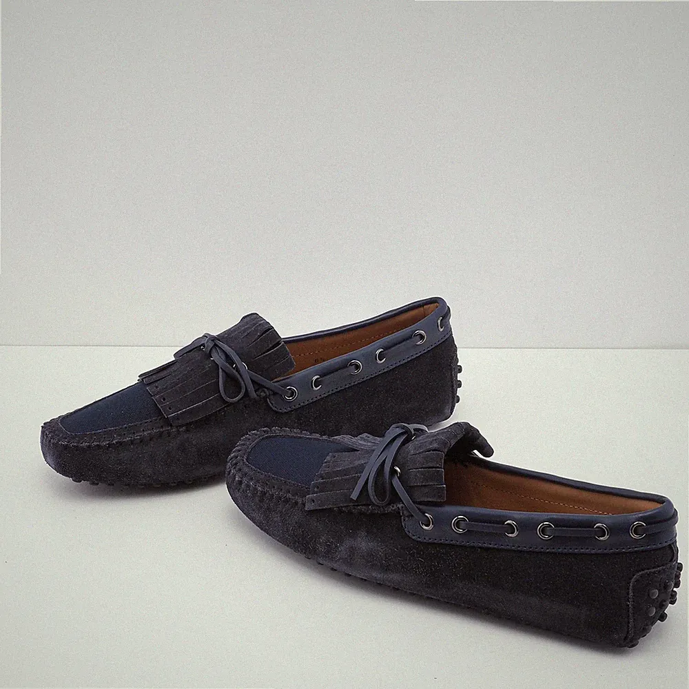 Tod's Herren Marine Wildleder Halbschuhe Frangia Freizeit Neu Gomm Größe 40 EU 8 US 6,5 UK