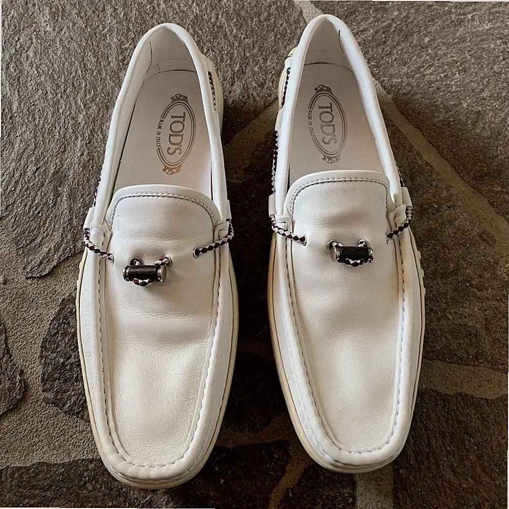 Tod's Herren Mokassin Loafer Slipper Leder Weiß Slip-On Noppen-Sohle 44,5