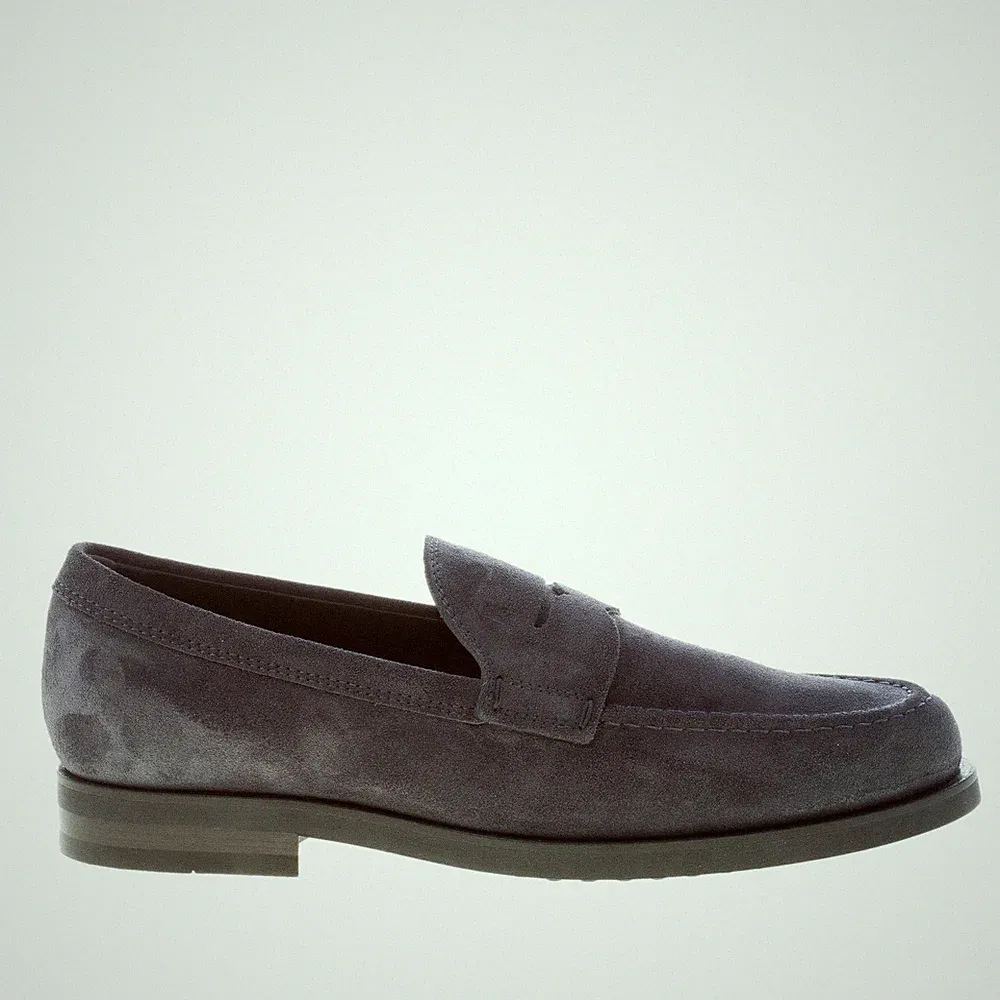 TOD'S herren schue dunkelblau suede loafer mit klassisch penny bar gummi sohle