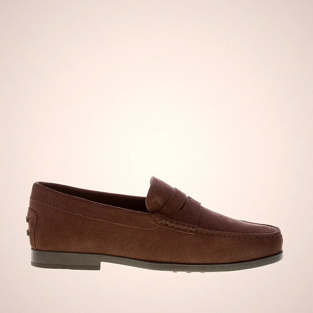 TOD'S herren schuhe ebenholz braun suede klassischer penny loafer gummi sohle