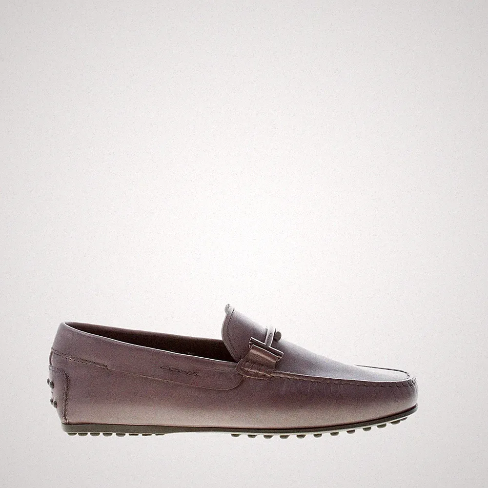 TOD'S Herren Schuhe Halbschuh Leder grau anthrazit mit Doppelklemme T