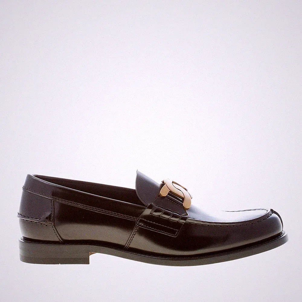 TOD'S herren schuhe schwarz halbglanzend leder loafer kette XXM26C0EO41AKTB999