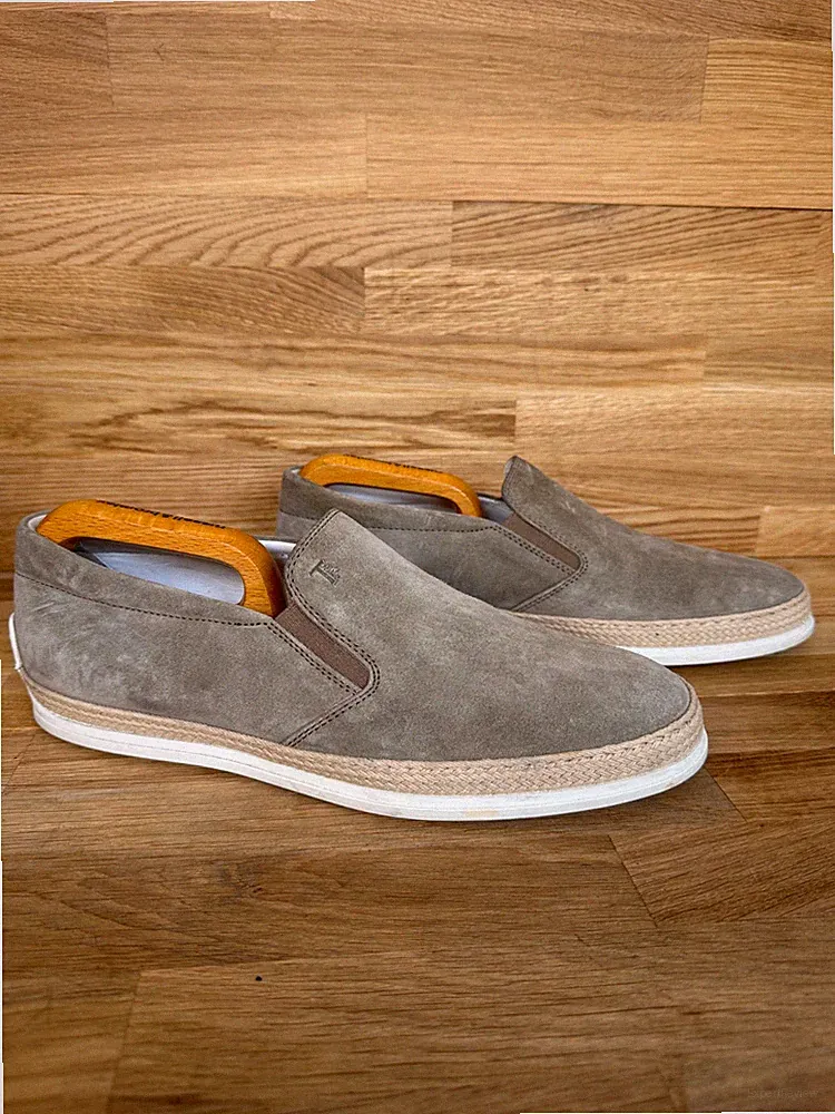 TOD'S Herren Wildleder Slipper Espadrille Turnschuhe Taupe Beige UK 7,5 Made in Italy