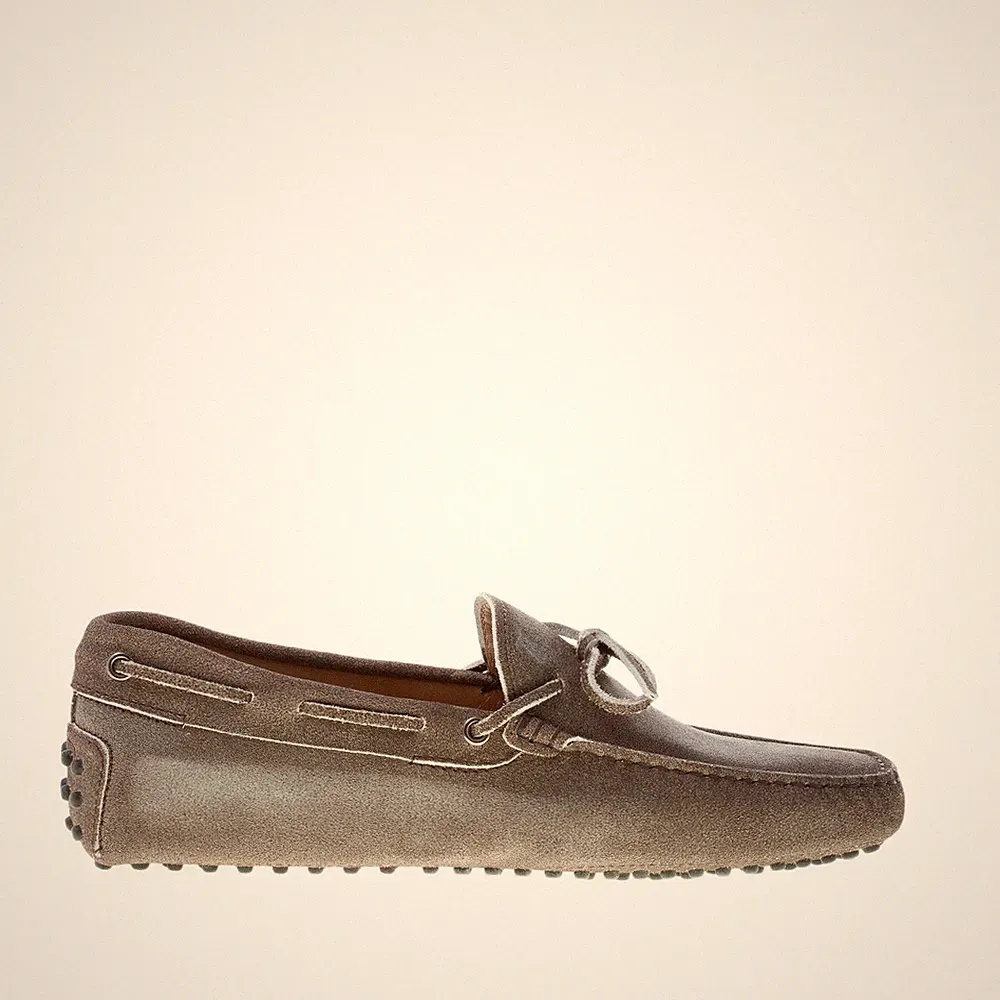 TOD'S Herrenschuhe Halbschuh Gummi Wildleder Brombeerkopf Delavé mit Schnürung