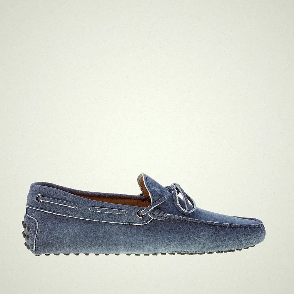 TOD'S Herrenschuhe Halbschuh Gummis Wildleder blau delavé mit Schnürung