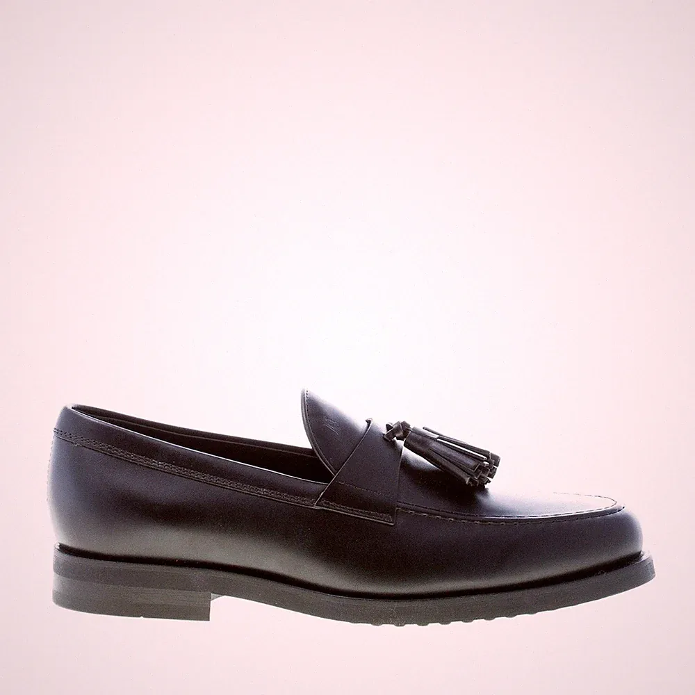 TOD'S Herrenschuhe Men Halbschuh aus weichem schwarzem Leder mit Schlaufe und Quasten