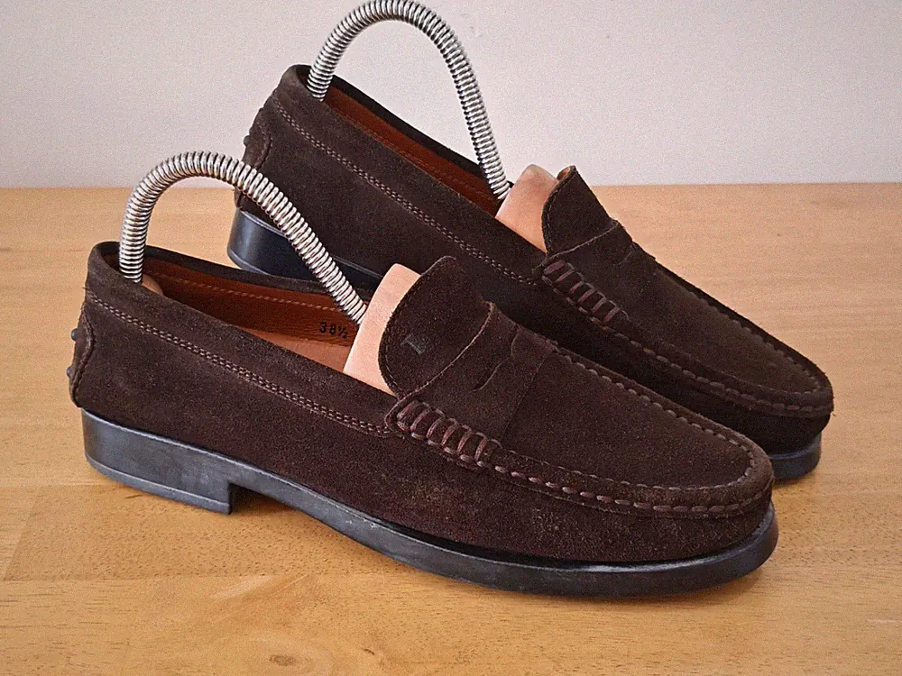 TOD'S Italien dunkelbraun Wildleder Halbschuh Herren elegante Schuhe runde Spitze Slipper UK 5,5