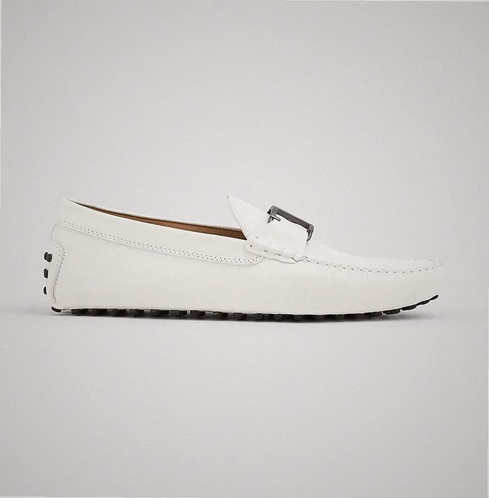 Tod’s Leder Fahrschuhe weiß Kalbsleder Gommini Halbschuhe Größe UK 9