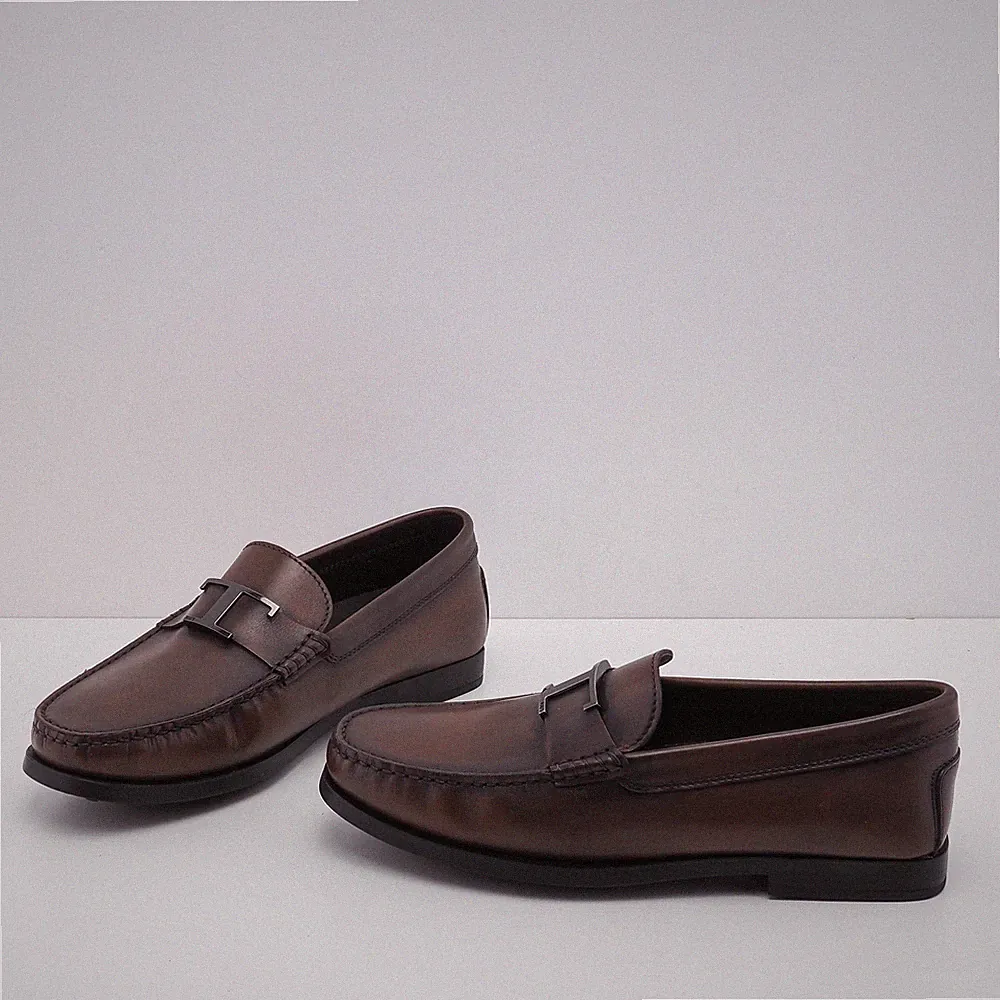 Tod's Loafer Braun Leder Gr. 41 Herren Schuhe Mocassino T Piatta Gomma 17C