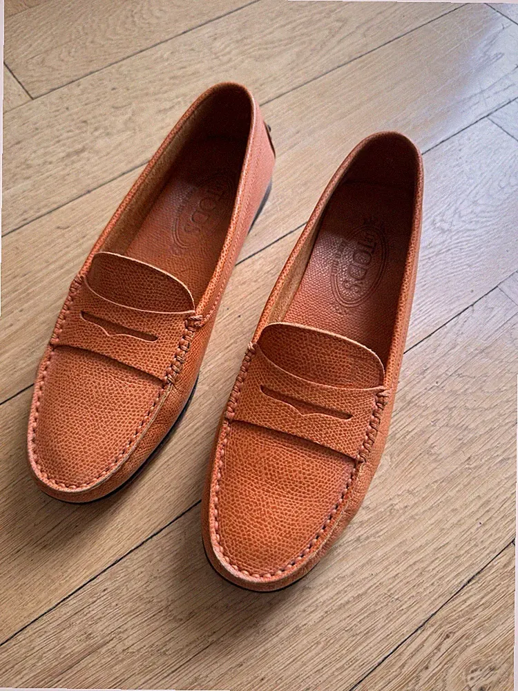 Tod's Loafer Damen orange genarbtes Leder Gr. US 7,5