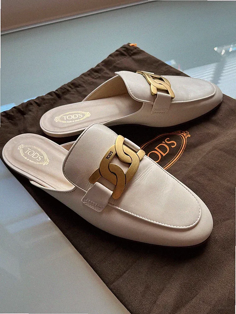 Tod's Loafer NEU Slipper Mules Leder creme gold offen Gr. 39