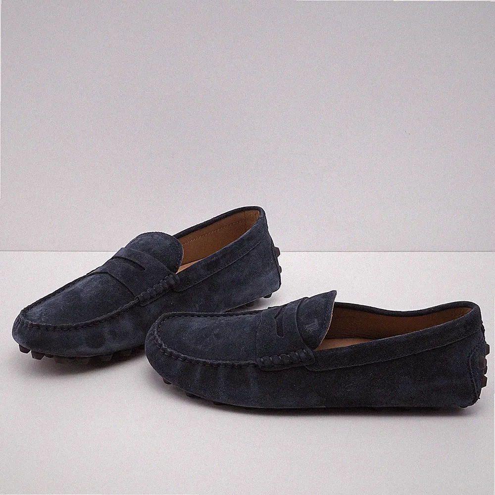 Tod's Loafers Blau Gr. 44 EU Herren Slipper Mocassino Gommino Macro Suede Leder