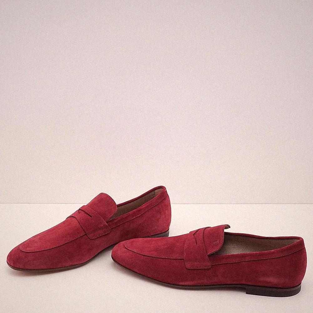 Tod's Loafers Bordeaux Gr. 42 EU Herren Slipper Mocassino Cuoio 38K Suede Leder