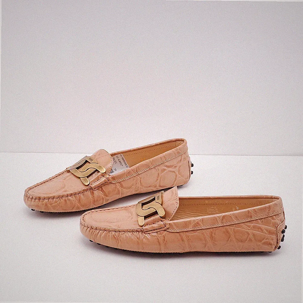 Tod's Loafers Rosa Gr. 37 Damen Leder Schuhe Catena Anello Metal Gommini