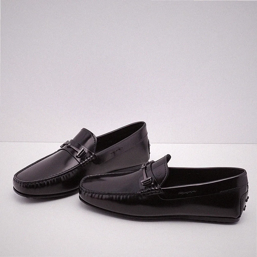 Tod's Loafers Schwarz Gr. 41.5 EU Herren Slipper Doppia T Fine City Gommino Lede