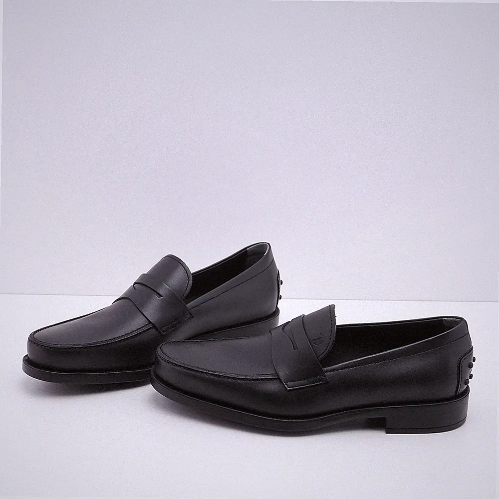 Tod's Loafers Schwarz Gr. 42 EU Herren Slipper Mocassino Boston Gomma Leder