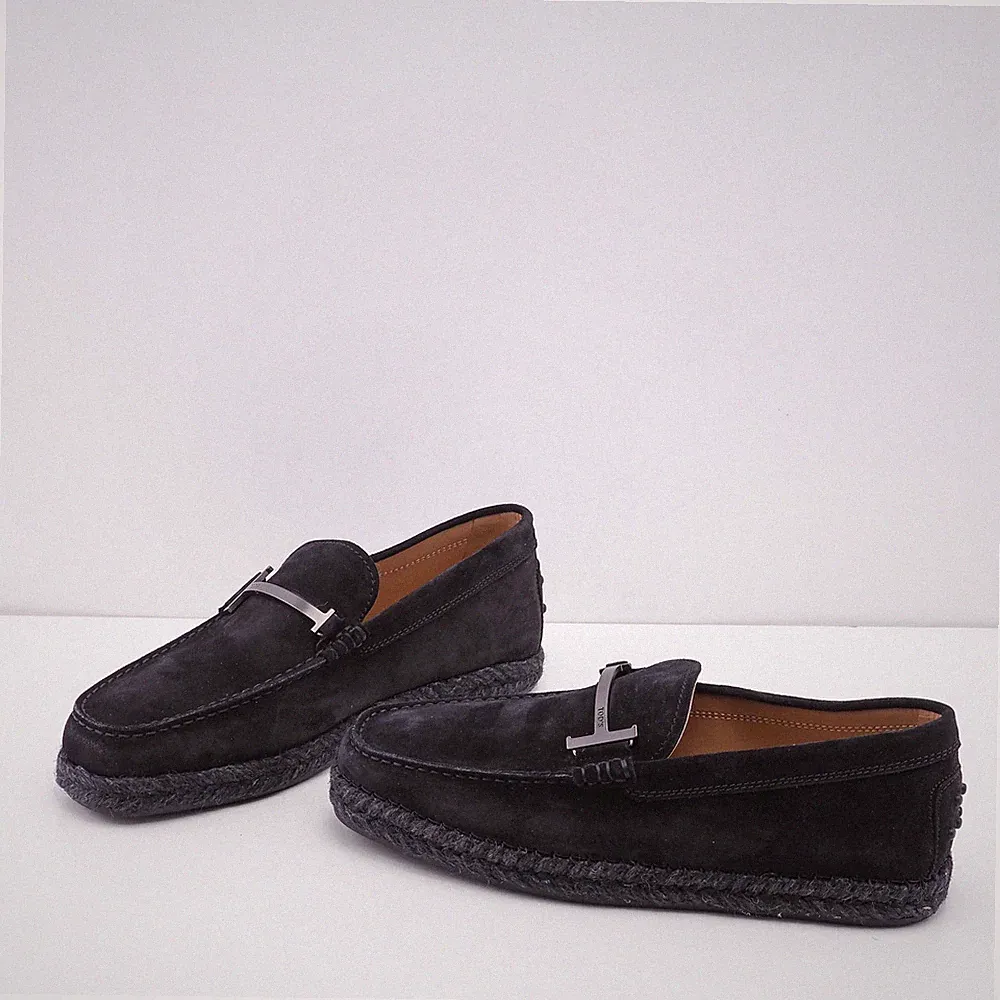 Tod's Loafers Schwarz Wildleder Gr. 41 Herren Slipper Mokassins T Singola Esp