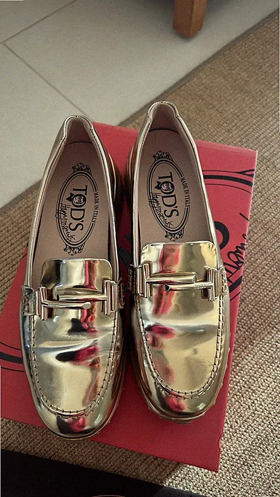 Tod's Mokassin Leder 38 Gold Happy Moments Alber Elbaz NP 798 Loafer Double T
