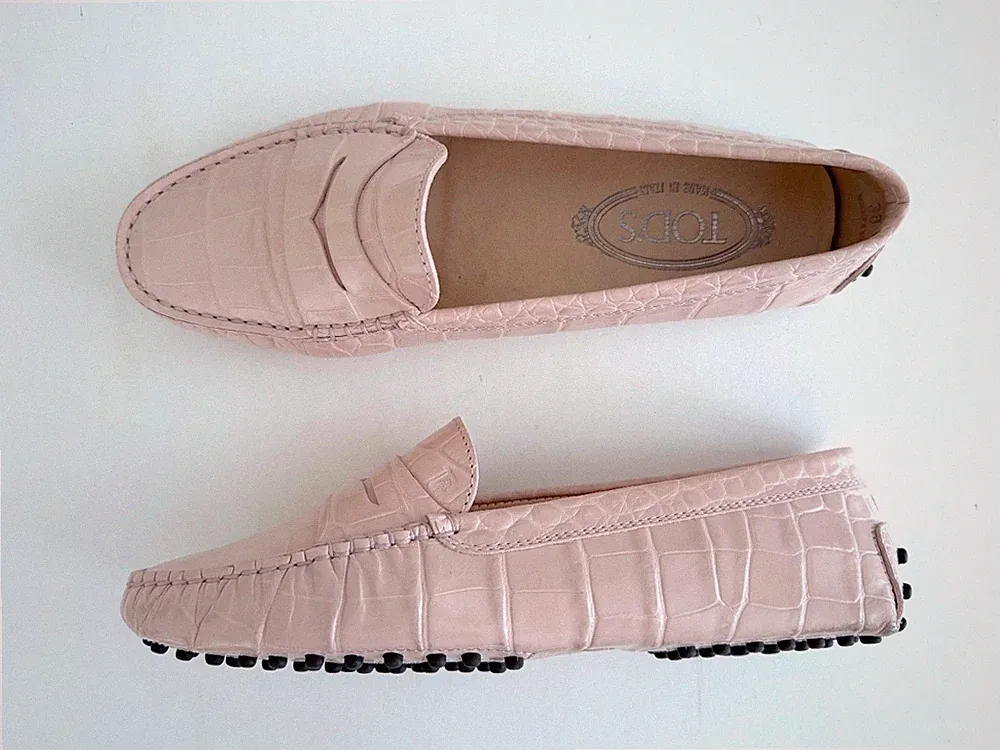 Tod's Mokassins Loafer Mokassins Gommino Rosa Leder Kroko Optik 38