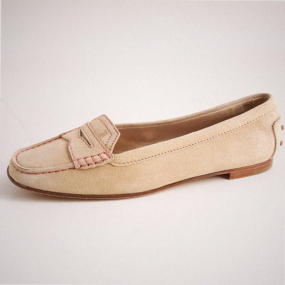 Tod's Penny Loafers Beige Wildleder Damen Schuh Größe EU 37 US 7 520 $