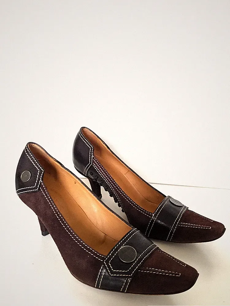 TOD'S Pumps Heels Slingback Loafer 38 Schwarz Silber Schnalle Leder Top Zustand