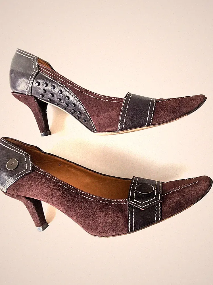 TOD'S Pumps Heels Slingback Loafer 38 Schwarz Silber Schnalle Leder Top Zustand