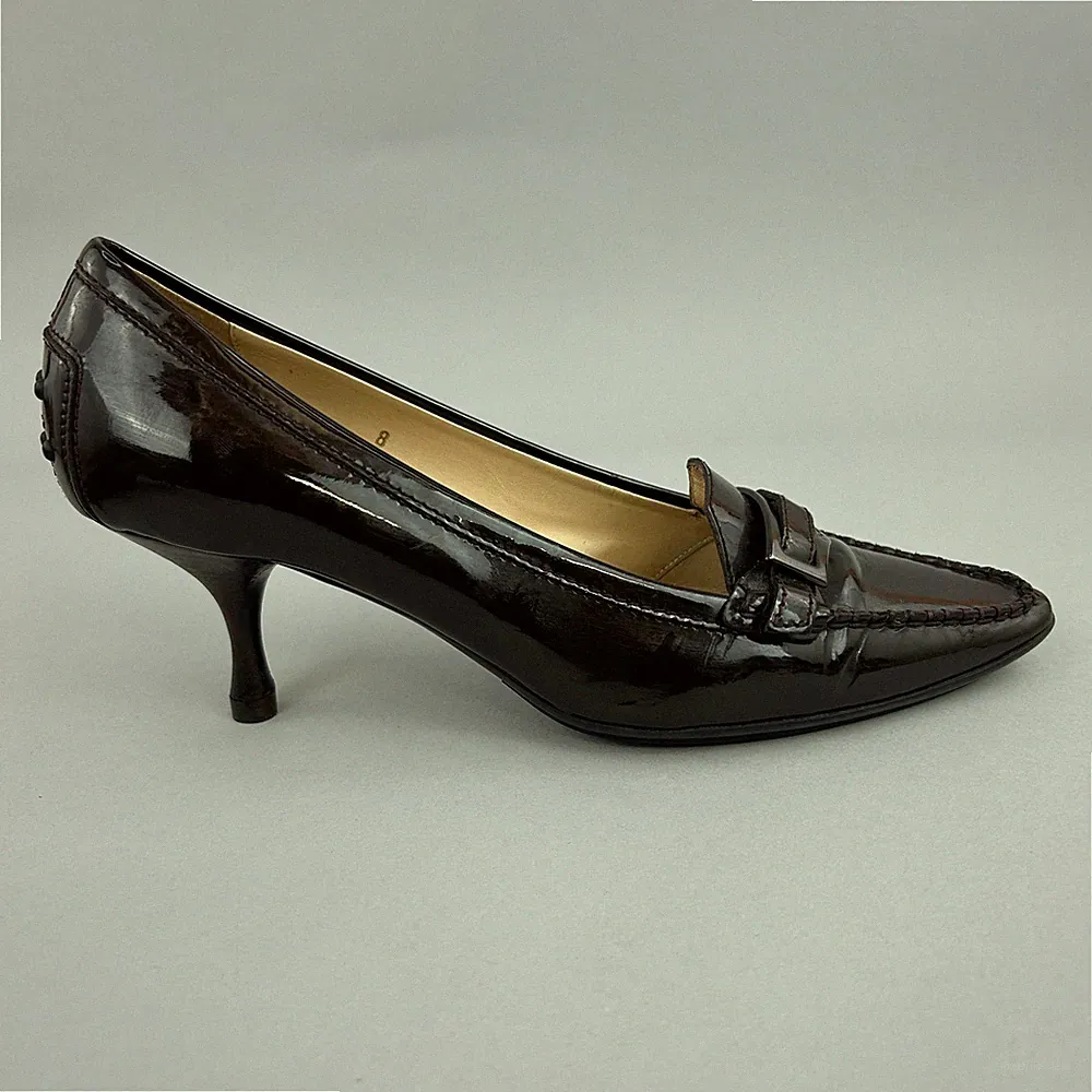 Tod's Schuhe Gr. US8 UK5 Lackleder Loafer Pumps Pfennigabsatz spitz Vintage